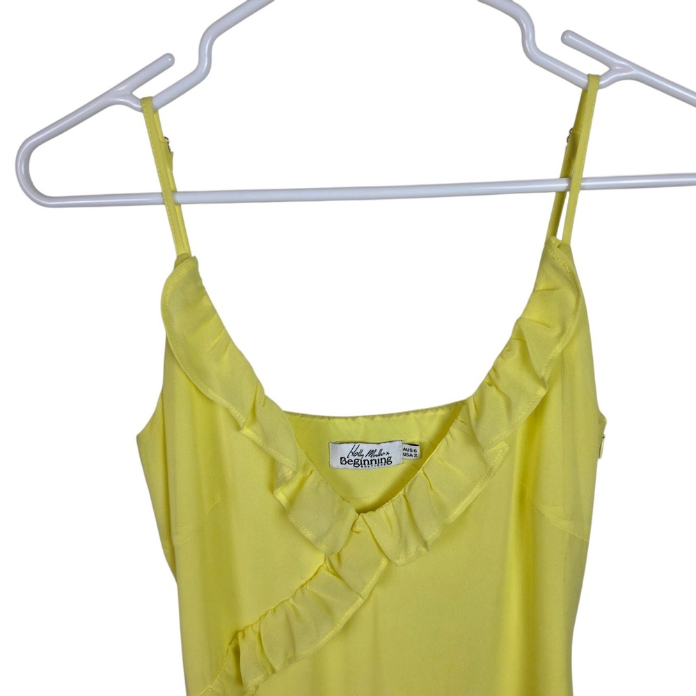 Beginning Boutique Maxi Dress Women 2 Yellow Excellent Ruffle Trim V-Neck Strap